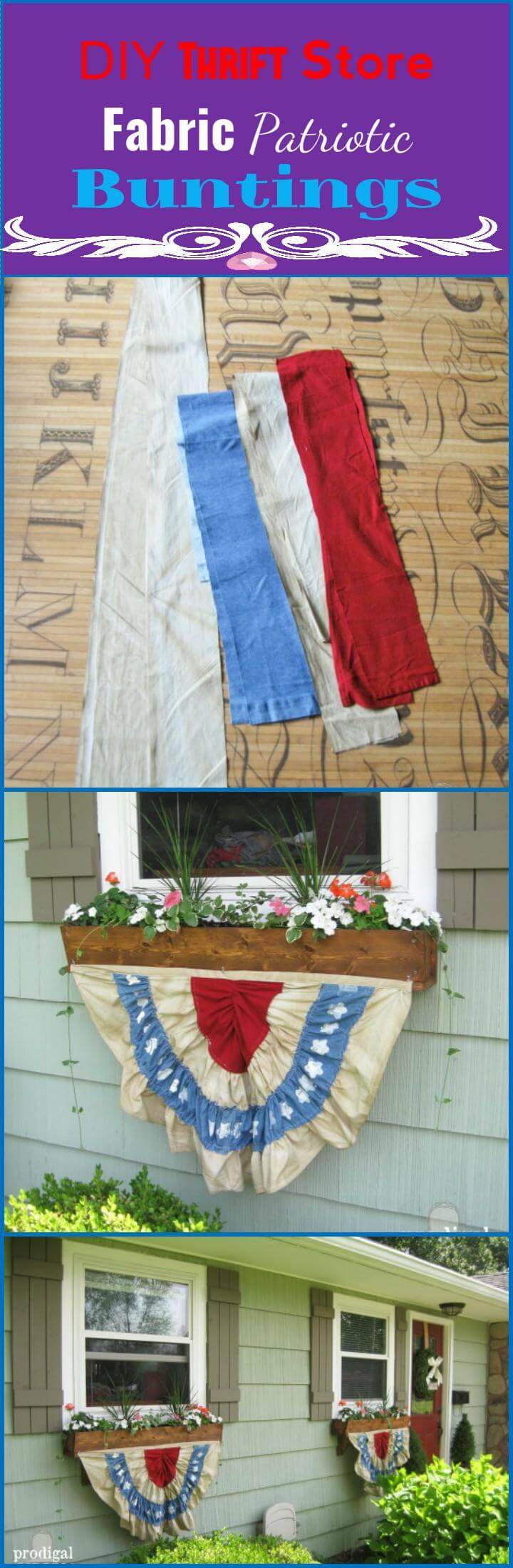 DIY thrift store fabric patriotic buntings